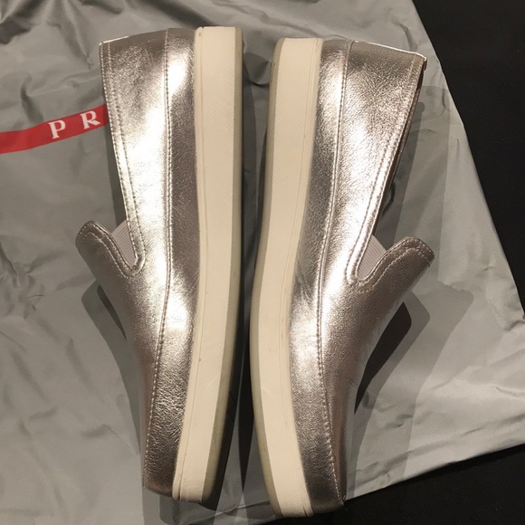 Prada Metallic Silver Slip-On Sneakers - Picture 3 of 6